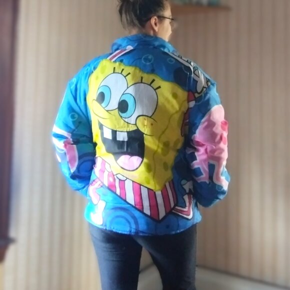 SpongeBob SquarePants Puffer Jacket Upcycled Y2K Sleeping Bag Nickelodeon - Picture 1 of 7